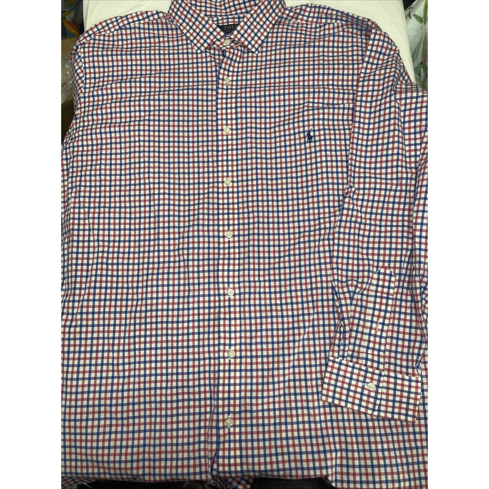 Polo Ralph Lauren Men's 3XL Red White & Blue Plaid Long Sleeve Button Up